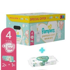 Подгузники Pampers Premium Care размер 4, 9–14 кг, 104 шт. + ПОДАРОК Aqua Pure 48 шт. салфетки для младенцев цена и информация | Подгузники | 220.lv