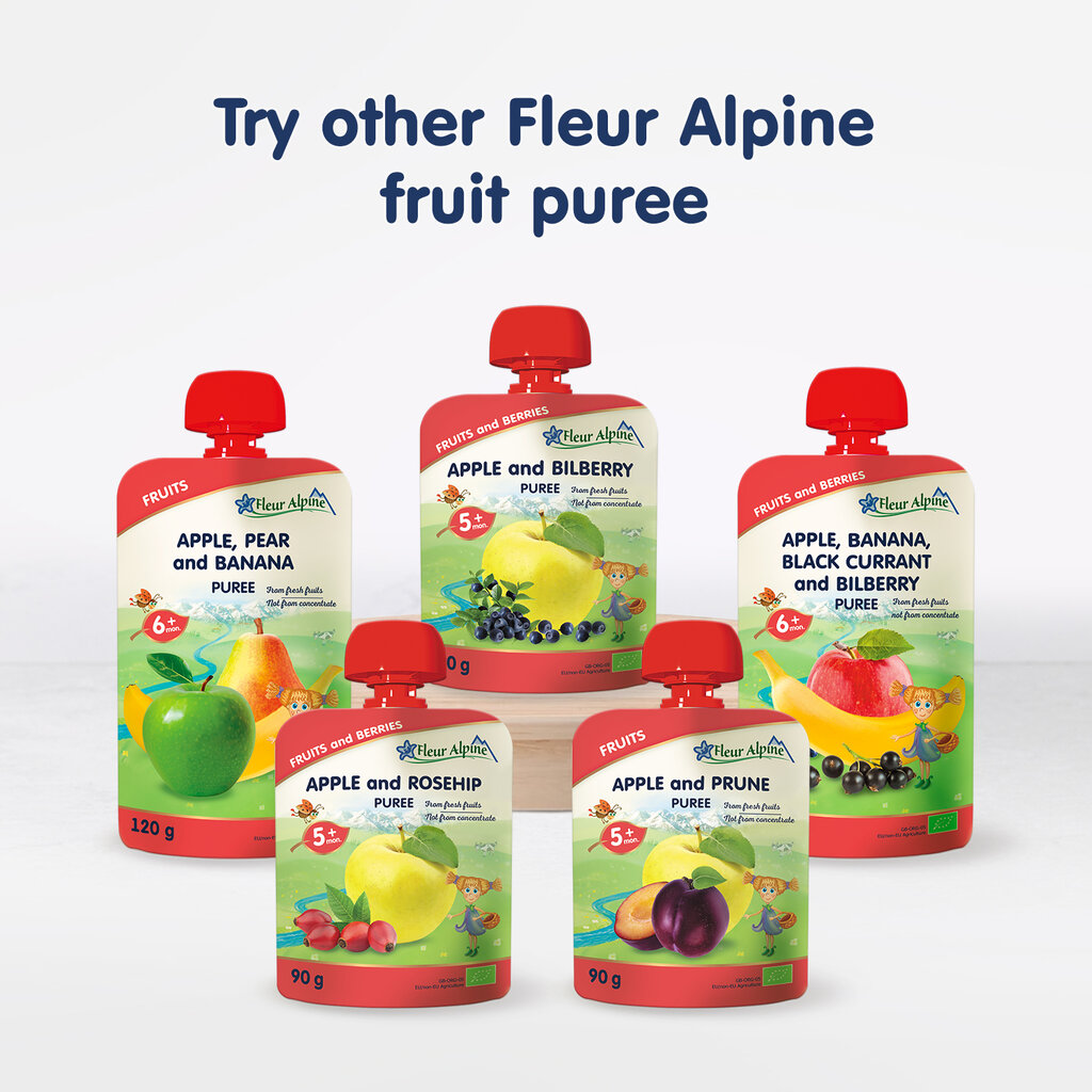 "Ābolu un žāvētu plūmju" organiskais biezenis FLEUR ALPINE, no 5 mēnešiem, 90 g x 6 цена и информация | Biezeņi | 220.lv