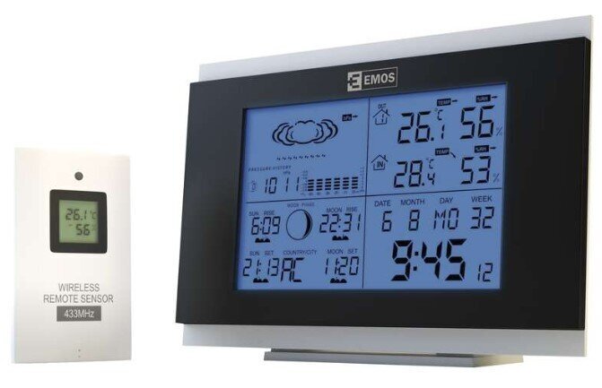 Meteoroloģiskā stacija ar āra temperatūras un mitruma sensoru + barometrs cena un informācija | Meteostacijas, āra termometri | 220.lv
