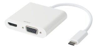 Deltaco USB-C адаптер, HDMI / VGA / Audio / USB-C, 100W USB-C PD 3.0, белый цена и информация | Адаптеры и USB разветвители | 220.lv