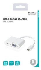 Deltaco USB-C адаптер, VGA , USB-C, 60W USB-C PD, Белый цена и информация | Адаптеры и USB разветвители | 220.lv