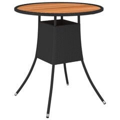 vidaXL dārza galds, Ø70 cm, melna PE rotangpalma, akācijas masīvkoks cena un informācija | Dārza galdi | 220.lv