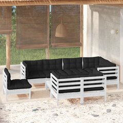 vidaXL 9-daļīgs dārza mēbeļu komplekts ar matračiem, balta priede cena un informācija | Dārza mēbeļu komplekti | 220.lv
