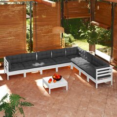 vidaXL 9-daļīgs dārza mēbeļu komplekts ar matračiem, balta priede cena un informācija | Dārza mēbeļu komplekti | 220.lv
