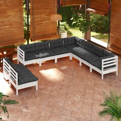 vidaXL 9-daļīgs dārza mēbeļu komplekts ar matračiem, balta priede цена и информация | Комплекты уличной мебели | 220.lv