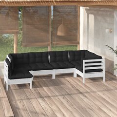 vidaXL 6-daļīgs dārza mēbeļu komplekts ar matračiem, balta priede цена и информация | Комплекты уличной мебели | 220.lv