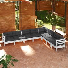 vidaXL 8-daļīgs dārza mēbeļu komplekts ar matračiem, balta priede цена и информация | Комплекты уличной мебели | 220.lv