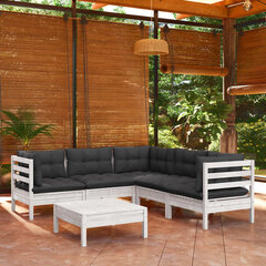 vidaXL 6-daļīgs dārza mēbeļu komplekts ar matračiem, balta priede цена и информация | Комплекты уличной мебели | 220.lv