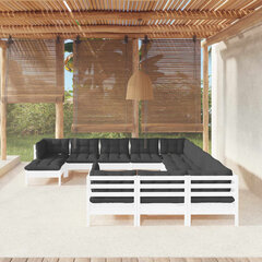 vidaXL 12-daļīgs dārza mēbeļu komplekts ar matračiem, balta priede цена и информация | Комплекты уличной мебели | 220.lv