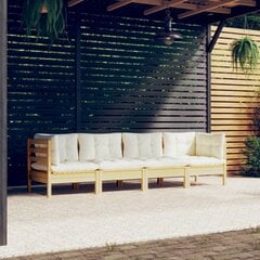 vidaXL 4-daļīgs dārza mēbeļu komplekts ar krēmkrāsas matračiem, priede цена и информация | Комплекты уличной мебели | 220.lv