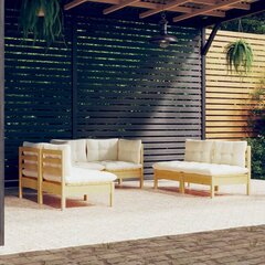 vidaXL 6-daļīgs dārza mēbeļu komplekts ar krēmkrāsas matračiem, priede цена и информация | Комплекты уличной мебели | 220.lv