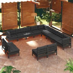 vidaXL 13-daļīgs dārza mēbeļu komplekts ar matračiem, melna priede цена и информация | Комплекты уличной мебели | 220.lv