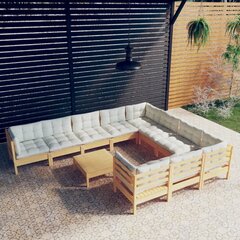 vidaXL 11-daļīgs dārza mēbeļu komplekts ar krēmkrāsas matračiem, koks цена и информация | Комплекты уличной мебели | 220.lv