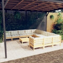 vidaXL 12-daļīgs dārza mēbeļu komplekts ar krēmkrāsas matračiem, koks cena un informācija | Dārza mēbeļu komplekti | 220.lv
