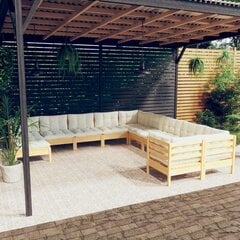 vidaXL 11-daļīgs dārza mēbeļu komplekts ar krēmkrāsas matračiem, koks cena un informācija | Dārza mēbeļu komplekti | 220.lv