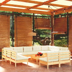 vidaXL 12-daļīgs dārza mēbeļu komplekts ar krēmkrāsas matračiem, koks cena un informācija | Dārza mēbeļu komplekti | 220.lv
