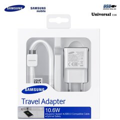 Samsung EP-TA10EWE Universāls Adaptīvs Lādētājs 10.6W USB 2A + Micro USB 21pin Kabelis Balts (EU Blister) cena un informācija | Ekrāna aizsargstikli | 220.lv