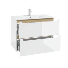 Шкафчик для ванной STILLA Deftrans с мойкой Plan 80 см. белый+дуб цена и информация | Шкафчики для ванной | 220.lv