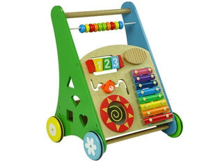 Krāsains koka staigulītis - stumjamā rotaļlieta, ģeometriskas figūriņas, krelles cena un informācija | Rotaļlietas zīdaiņiem | 220.lv