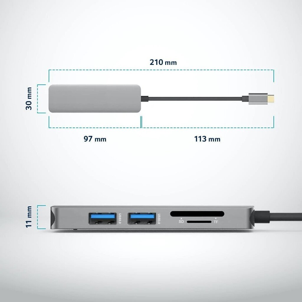 Type-C Multiport Adapter 5in1 USB 3.0 / HDMI / SD / TF cena un informācija | Adapteri un USB centrmezgli | 220.lv