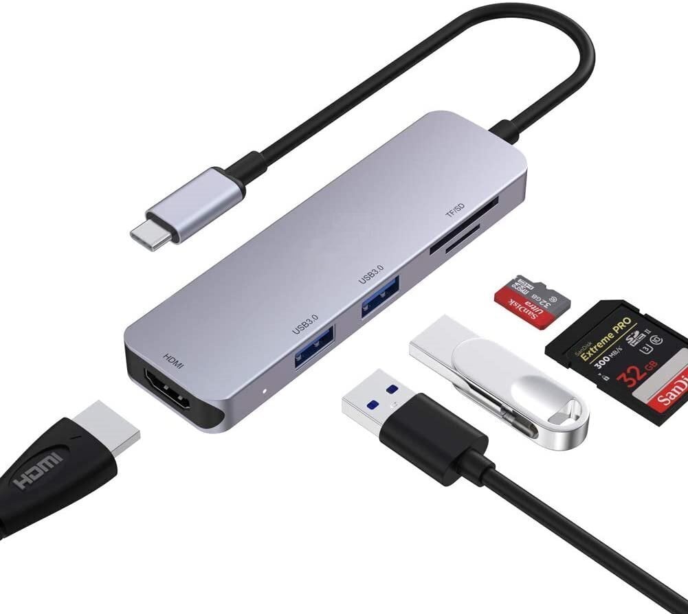 Type-C Multiport Adapter 5in1 USB 3.0 / HDMI / SD / TF cena un informācija | Adapteri un USB centrmezgli | 220.lv