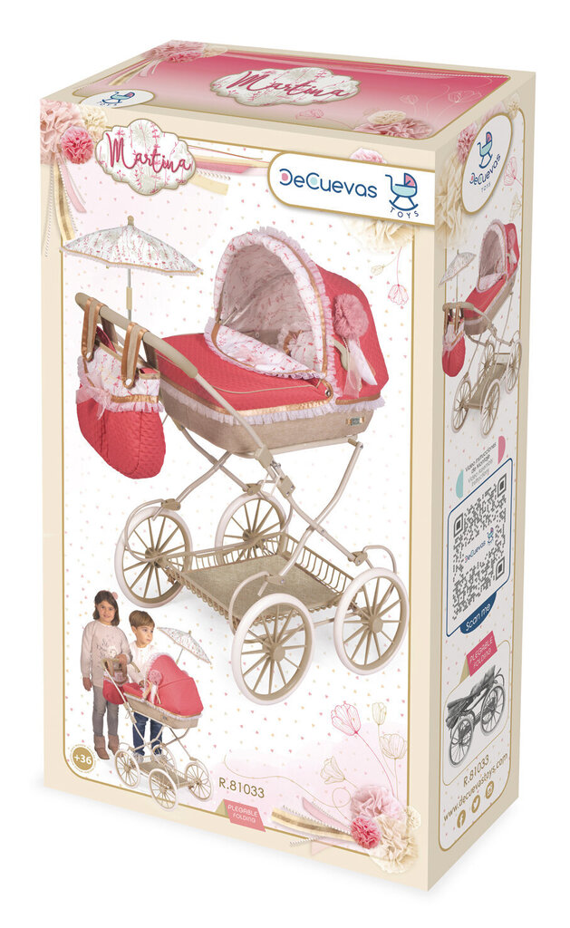 DeCuevas Toys Leļļu rati ar somu un lietussargu "Martina" 81033 cena un informācija | Rotaļlietas meitenēm | 220.lv