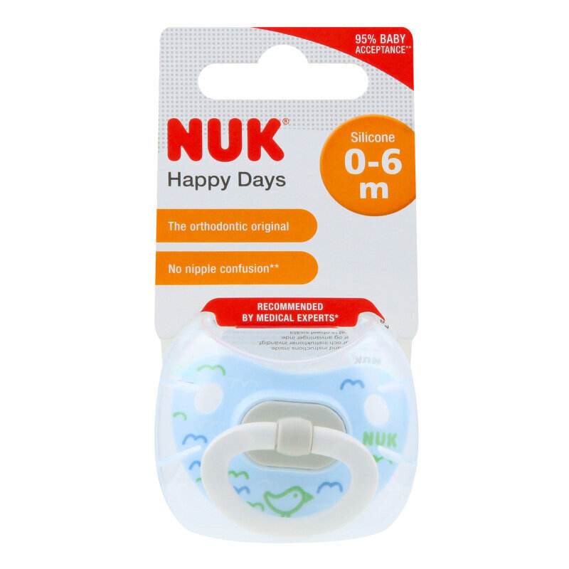 Silikona knupītis, 0-6 mēn., NUK Happy Days cena un informācija | Knupīši | 220.lv