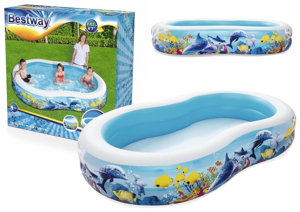 Bestway bērnu piepūšamais baseins ar jūras dzīvniekiem, 262 x 157 x 46 cm cena un informācija | Baseini | 220.lv