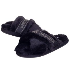 Женские шлепанцы Tommy Hilfiger TH SHINY WEBBING FURRY SLIPPER, черные FW0FW06092 BDS 42008 цена и информация | Шлепанцы, тапочки для женщин | 220.lv