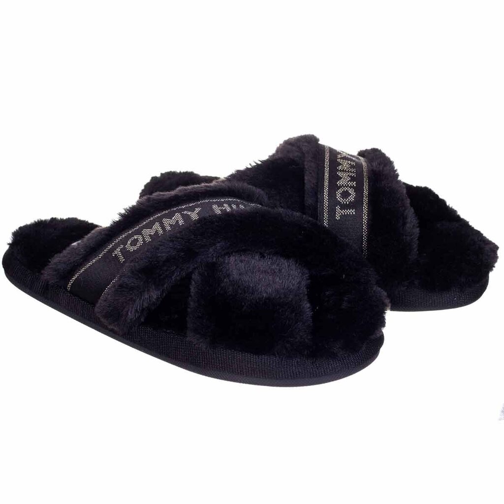 Iešļūcenes sievietēm Tommy Hilfiger TH SHINY WEBBING FURRY SLIPPER, melnas FW0FW06092 BDS 42008 cena un informācija | Iešļūcenes, čības sievietēm | 220.lv