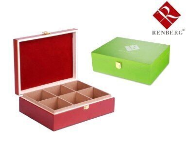Tējas kastīte, 25 * 19 * 8cm (2x3 šūnas), sarkana/zaļa cena un informācija | Trauki pārtikas uzglabāšanai | 220.lv