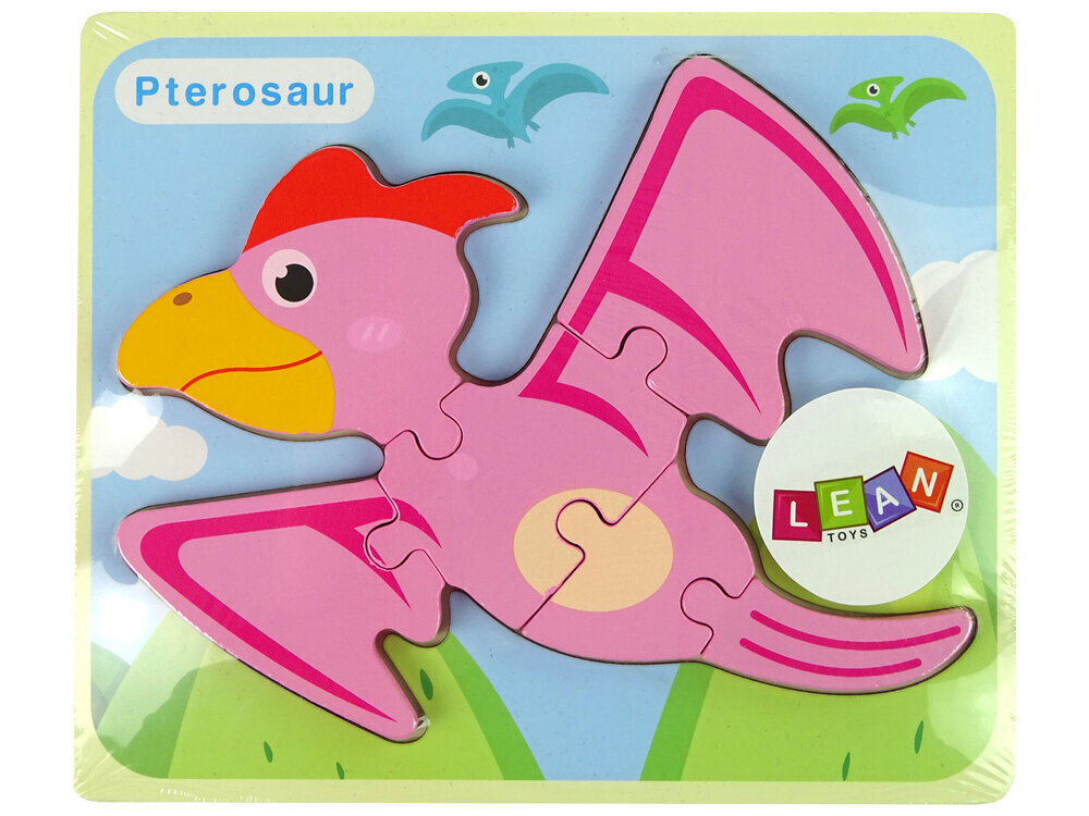 Koka puzle dinozaurs Pterodactylus, rozā cena un informācija | Rotaļlietas zīdaiņiem | 220.lv