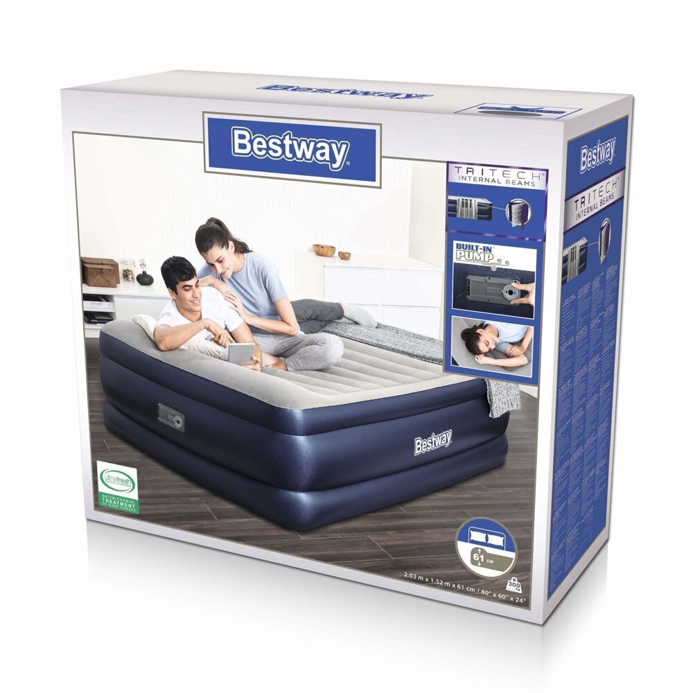 Bestway divvietīgs piepūšamais matracis ar pumpi 203 x 152 x 61 cm cena un informācija | Piepūšamie matrači un mēbeles | 220.lv