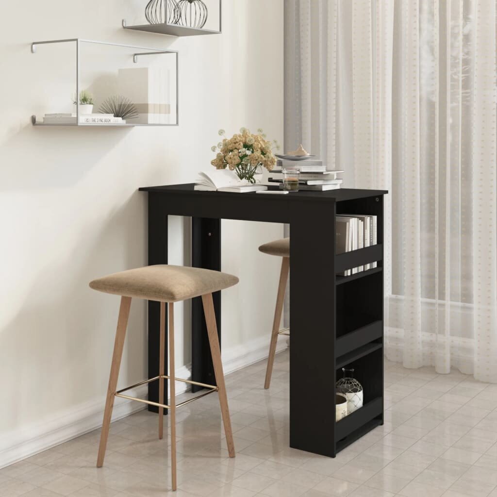 vidaXL bāra galds ar plauktu, melns, 102x50x103,5 cm, skaidu plāksne cena un informācija | Virtuves galdi, ēdamgaldi | 220.lv