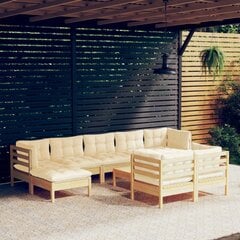 vidaXL 10-daļīgs dārza mēbeļu komplekts ar krēmkrāsas matračiem, koks цена и информация | Комплекты уличной мебели | 220.lv