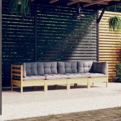vidaXL 4-daļīgs dārza mēbeļu komplekts ar pelēkiem matračiem, priede цена и информация | Комплекты уличной мебели | 220.lv