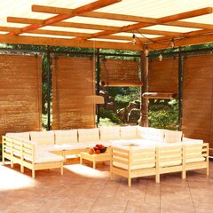 vidaXL 14-daļīgs dārza mēbeļu komplekts ar krēmkrāsas matračiem, koks цена и информация | Комплекты уличной мебели | 220.lv