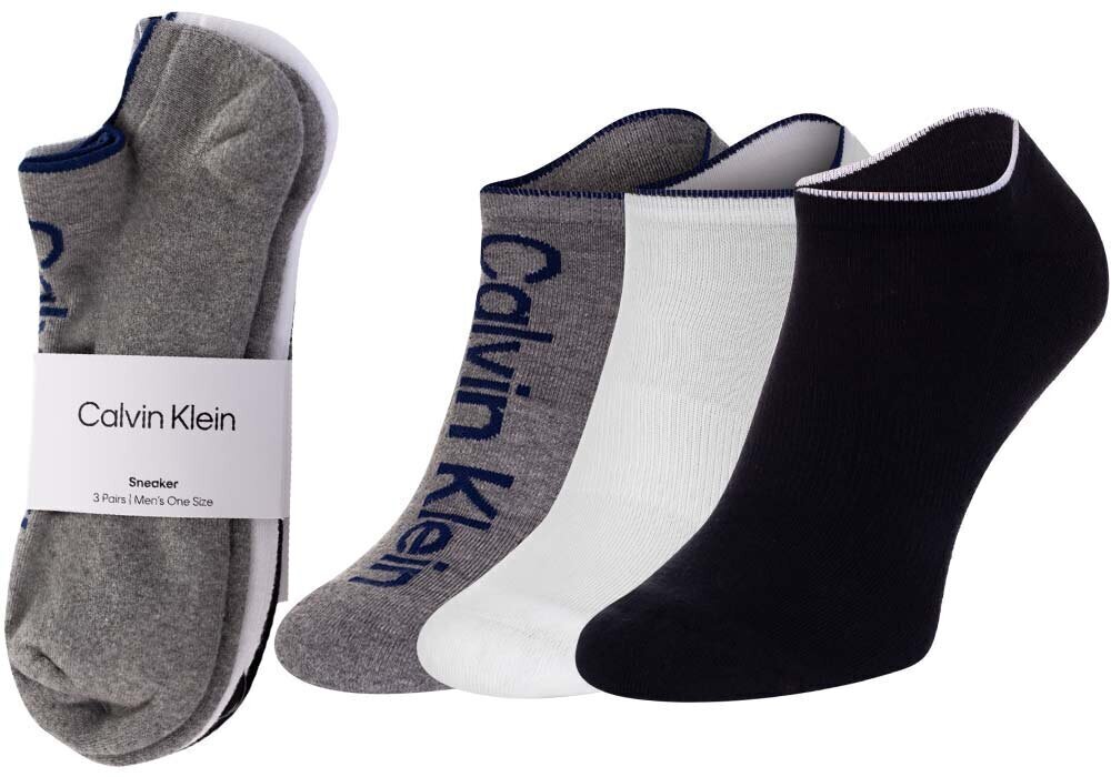 Zeķes vīriešiem Calvin Klein, 3 pāri, baltas/melnas/pelēkas 701218724 003 39814 cena un informācija | Vīriešu zeķes | 220.lv