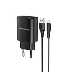 Сетевая зарядка Borofone BN2 2xUSB 2.1A + USB Type-C черная цена и информация | Зарядные устройства для телефонов | 220.lv