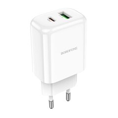 Сетевая зарядка Borofone BN4 1xUSB, 1xType-C QC 3.0, PD 2.0 20W, белая цена и информация | Зарядные устройства для телефонов | 220.lv