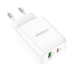 Сетевая зарядка Borofone BN4 1xUSB, 1xType-C QC 3.0, PD 2.0 20W, белая цена и информация | Зарядные устройства для телефонов | 220.lv