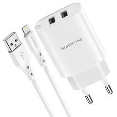 Сетевая зарядка Borofone BN2 2xUSB, 2.1A + microUSB, белая цена и информация | Зарядные устройства для телефонов | 220.lv