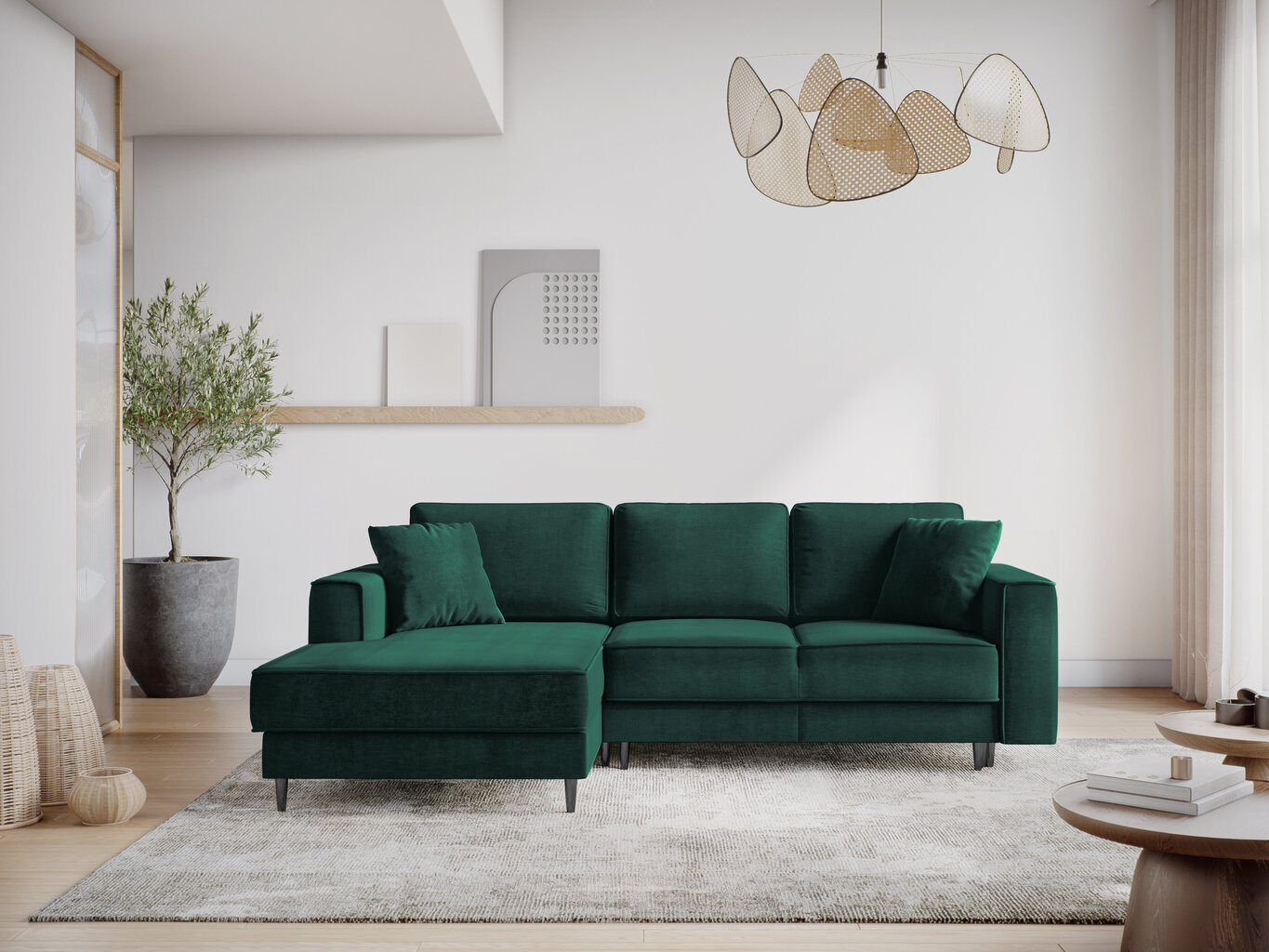 Stūra dīvāns Micadoni Home Dunas 4S, tumši zaļš/melns cena un informācija | Stūra dīvāni | 220.lv