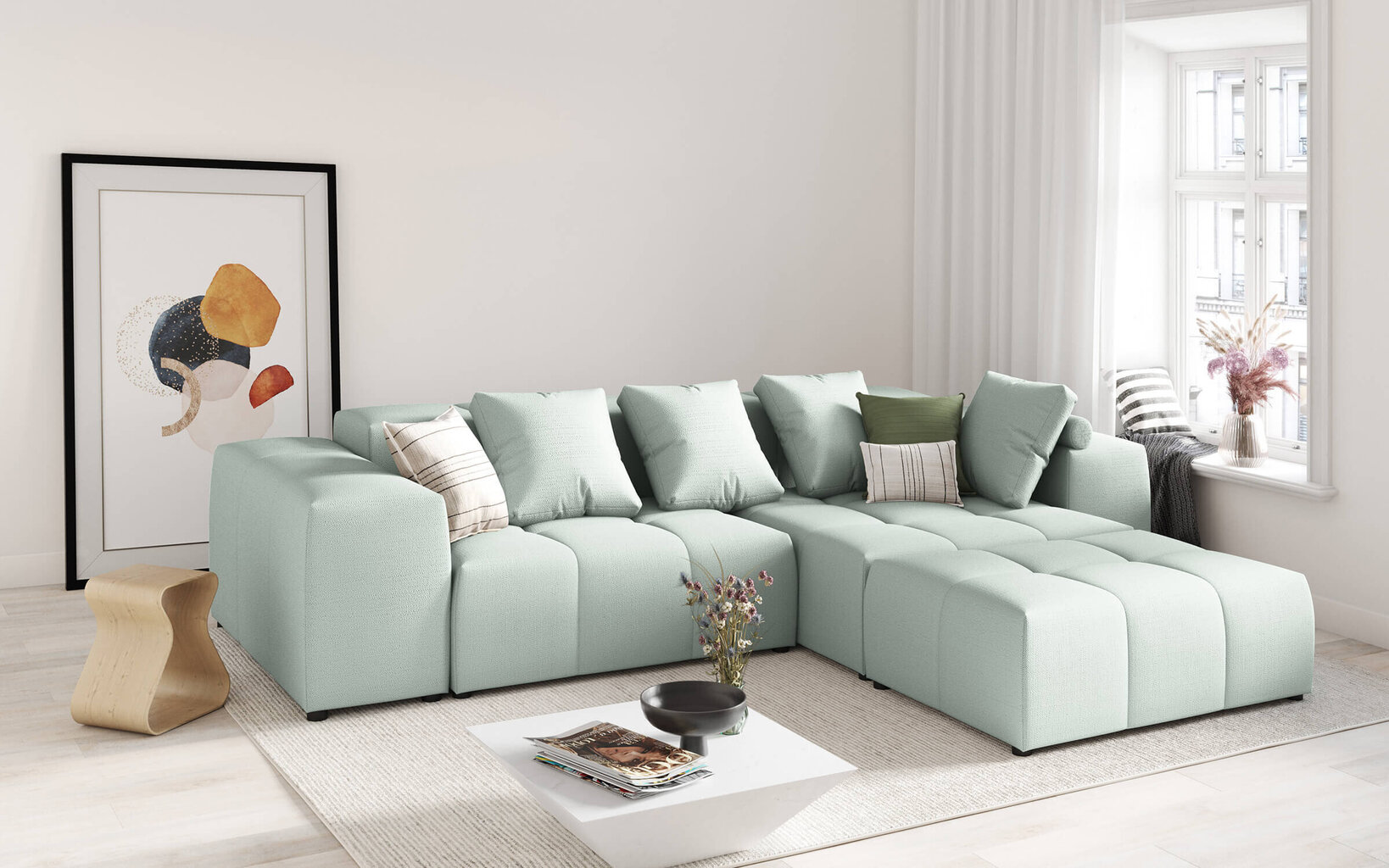 Universāls stūra dīvāns Micadoni Home Margo L 68, gaiši zils cena un informācija | Stūra dīvāni | 220.lv