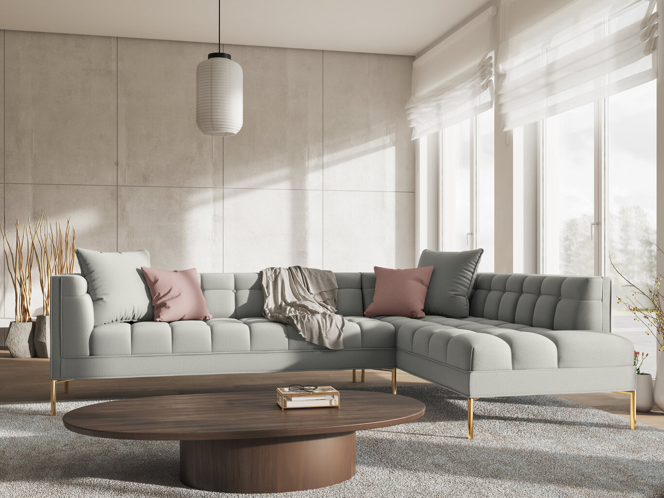 Stūra dīvāns Micadoni Home Karoo 5S, gaiši pelēks cena un informācija | Stūra dīvāni | 220.lv