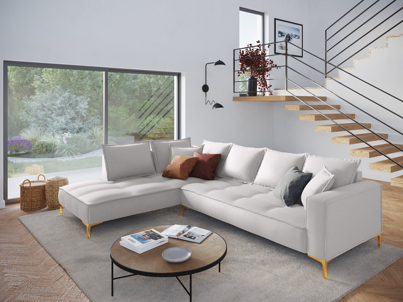 Stūra dīvāns Micadoni Home Marram 5S, gaiši pelēkas/zeltainas krāsas cena un informācija | Stūra dīvāni | 220.lv
