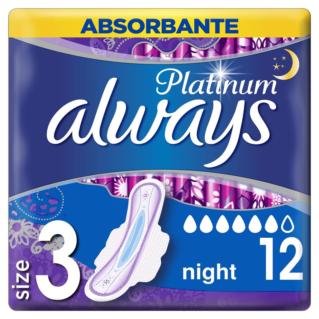 Higiēniskās paketes Always Platinum Night, 12 gab. цена и информация | Tamponi, higiēniskās paketes, ieliktnīši | 220.lv