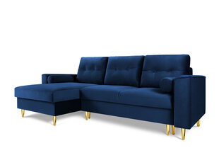 Stūra dīvāns Micadoni Home Leona 4S, zils/zelta krāsas cena un informācija | Stūra dīvāni | 220.lv