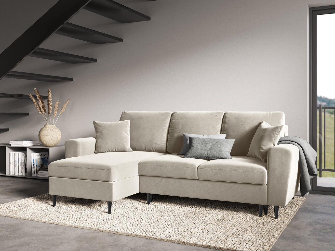 Universāls stūra dīvāns Micadoni Home Moghan, smilškrāsas/melns цена и информация | Stūra dīvāni | 220.lv