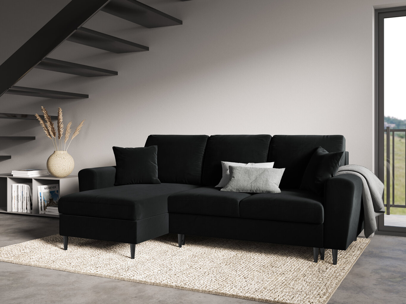 Universāls stūra dīvāns Micadoni Home Moghan, melns cena un informācija | Stūra dīvāni | 220.lv